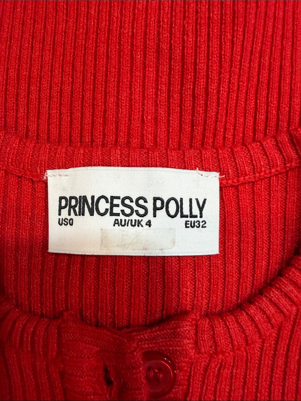 Princess Polly Red Ribbed Button-Front Cardigan Size Medium Like New - Picture 5 of 5